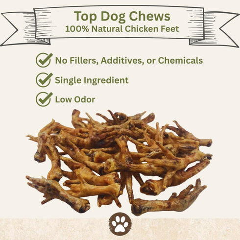 (50) Top Dog Chews Dehydrated Chicken Feet for Dogs All Natural, Single Ingredient Dog Treats Nail Free, Easily