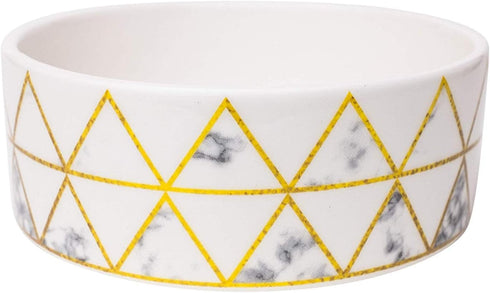 Park Life Designs - Ceramic Bowl for Dogs, Cats and Pets, Stylish Lisbon Design, Heavyweight and Non Slip, Skid Free, Chew Proof, Durable, Microwave and Dishwasher Safe (Small, Gold/Marble)