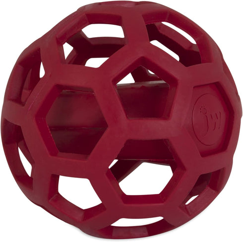JW Pet Hol-ee Giggler Dog Toy Puzzle Ball – Natural Rubber, Medium (4.5 Inch Diameter), Red
