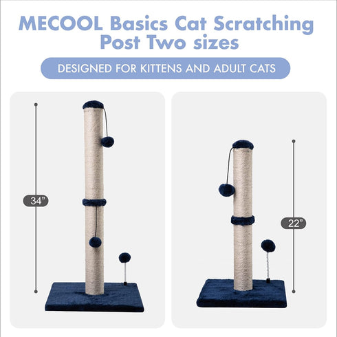 Cat Scratching Post Premium Basics, 22 in Sisal Scratch Posts with Hanging Ball for Kittens or Smaller Cats (Navy)