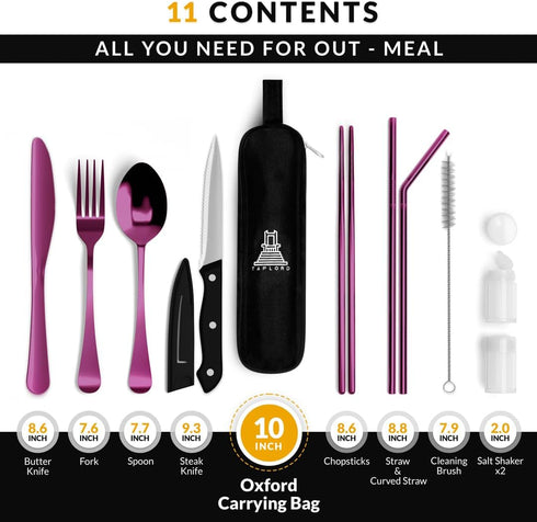 Portable Travel Silverware Set With Case, Includes 10 Pcs of Travel Utensils With Case, Stainless Steel Flatware Set For Camping, Easy to Travel, Lightweight (Purple) by TAPLORD