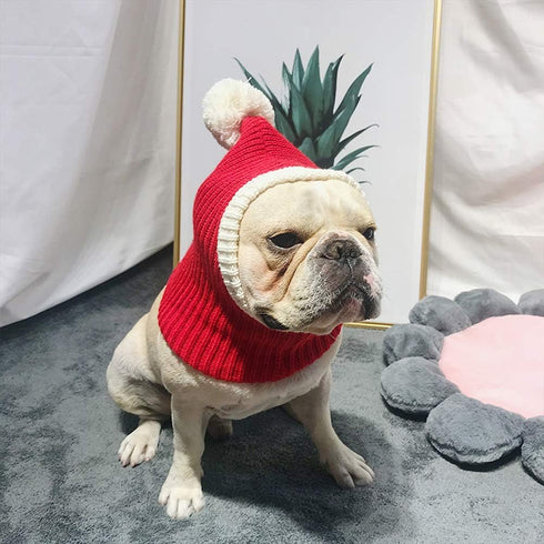 Lifeunion Funny Christmas Dog Hat Costume - Red Knit Snood Beanie with Pompon, Warm Winter Headwear (X-Small)