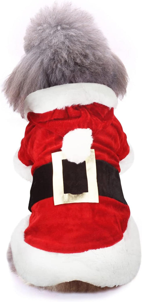 Idepet Santa Dog Costume, Winter Hoodie Coat for Chihuahua, Yorkshire, Poodle (XS)