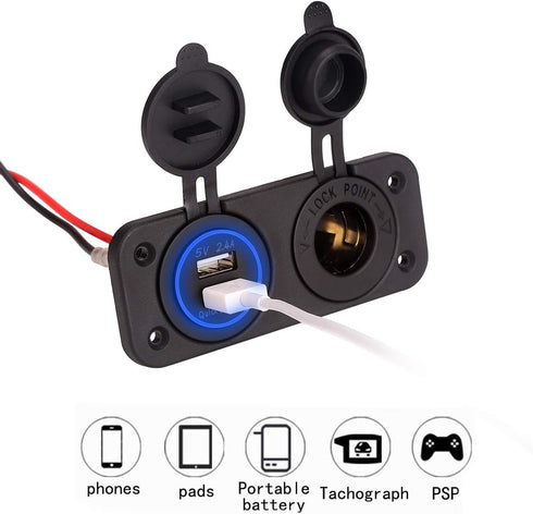10L0L 3.0 12V Golf Cart Cigarette Lighter Outlet & Quick Charge DC Input Waterproof USB Charger Power Socket Adapter