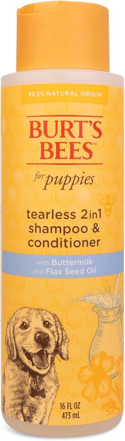 Burt's Bees for Pets 2 in 1 Shampoo and Conditioner, Naturally Derived Tearless for Puppies, 16 Oz, Buttermilk &