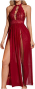 Borniu Women Lingerie Lace Babydoll Strap Chemise Halter Teddy V Neck Mesh Nightgown