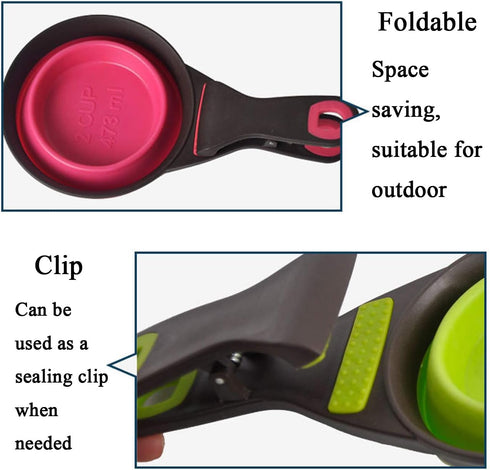 Collapsible Pet Scoop Silicone Measuring Cups Set, 3 in 1 Multi-Function Dog Snack Measuring Cup Set of 2.