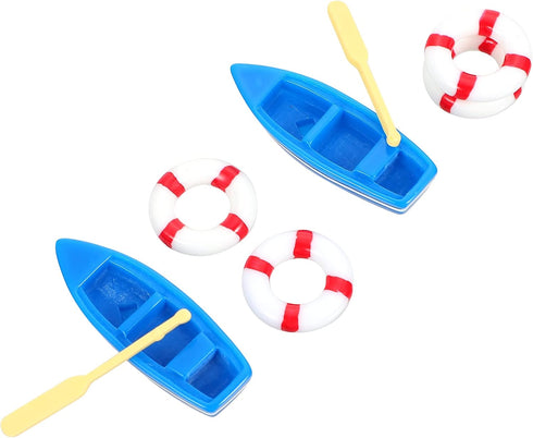 2 Sets Kisangel Miniature Nautical Ornaments DIY Kit Including Life Buoy and Boat for Aquarium Decoration and Fairy