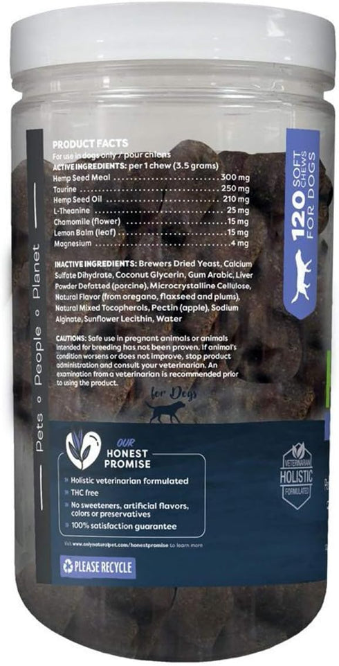 Only Natural Pet - Natural Hemp Soft Chew Bites for Dog Stress Relief, L-Theanine & Chamomile, 120 Count