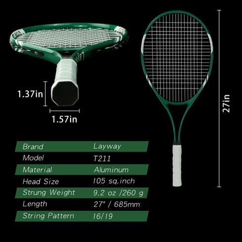 Tennis Rackets Set for 2 Players Recreational, Pre-Strung 27 Inch Light Adult Racquet Set with Tennis Balls