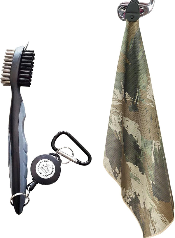 Magnetic Golf Towel with Brush & Groove Cleaner, Camo Design Microfiber Towel for Golf Accessories