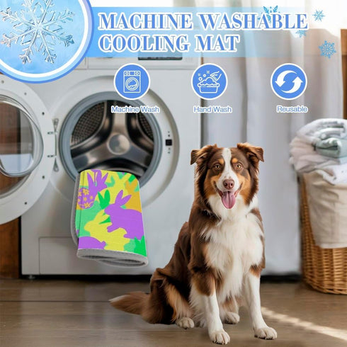 imiBBWQu Summer 27" 22" Cooling Pad Colorful Easter Bunnies Dog Mat Foldable Washable Grounding Pad for Dogs Cold Dog