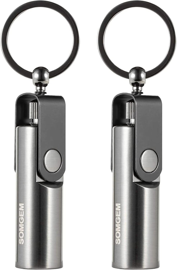 SOMGEM Permanent Match Keychain 2 Pack - Kerosene Refillable Waterproof Flint Fire Starter