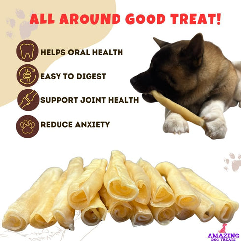 Amazing Dog Treats - Large Collagen Stick - 12 Inch (4 Count) - Collagen Beef Cheek Rolls for Dogs - No Hide Bones