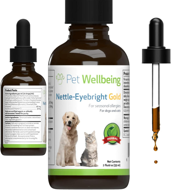 Pet Wellbeing Nettle-Eyebright Gold for Dogs - Natural Herbal Supplement for Allergies, 2 oz