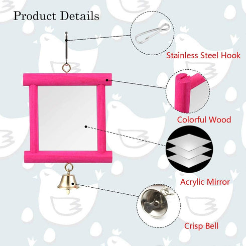Vehomy 2Pcs Chicken Mirror Toys for Hens Hanging Swing Mirror Toys with Bells and Beak Grinding Molar Stones