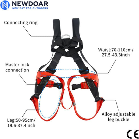 NewDoar CE Certified Climbing Harness - Rock Climbing Rappelling Equipment for Body Guard Protection
