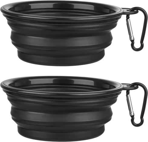 Dog Bowl Pet Collapsible Bowls, 2 Pack Portable Water Bowls for Cats Dogs with 2 Carabiners, Small Black