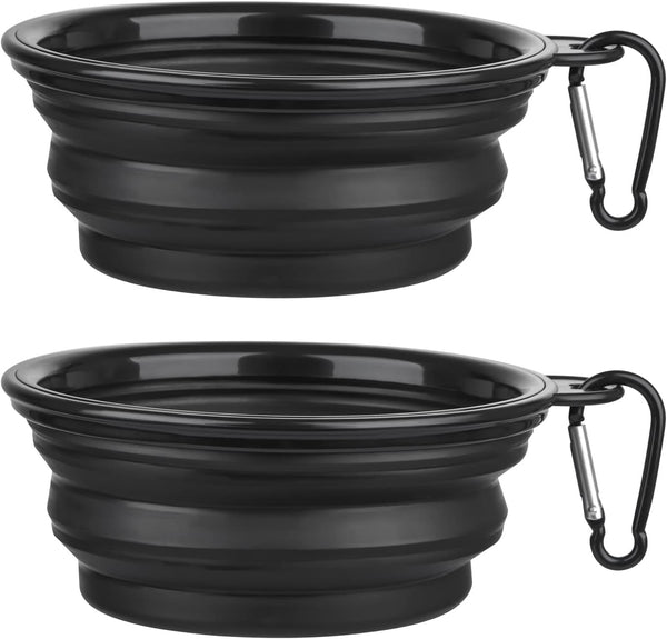 Dog Bowl Pet Collapsible Bowls, 2 Pack Portable Water Bowls for Cats Dogs with 2 Carabiners, Small Black