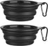 Dog Bowl Pet Collapsible Bowls, 2 Pack Portable Water Bowls for Cats Dogs with 2 Carabiners, Small Black