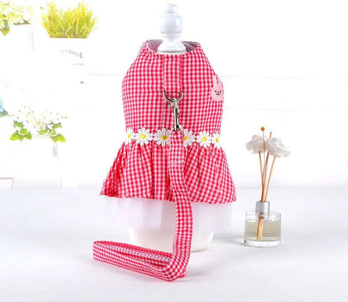Outdoor Pet Clothes Dog Harness Dress Poodle Bichon Frise Pomeranian Schnauzer Dog Clothing Princess Costumes Pet Skirt Dropship (L,Pink)