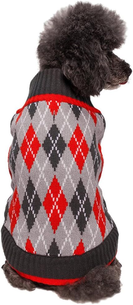 Blueberry Pet Chic Argyle Dog Sweater, Charcoal and Scarlet Red, Back Length 12", Pack of 1