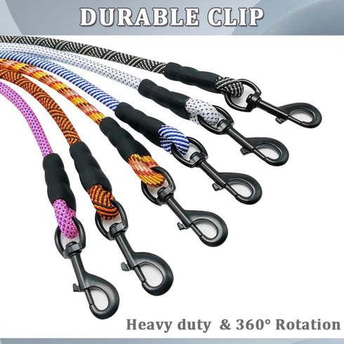 MayPaw Heavy Duty Rope Dog Leash, 3/4/5/6/7/8/10/12/15 FT Nylon Pet Leash, Soft Padded Handle Thick Lead Leash for Large Medium Dogs Small Puppy (1/2" 6', Orange Black line)