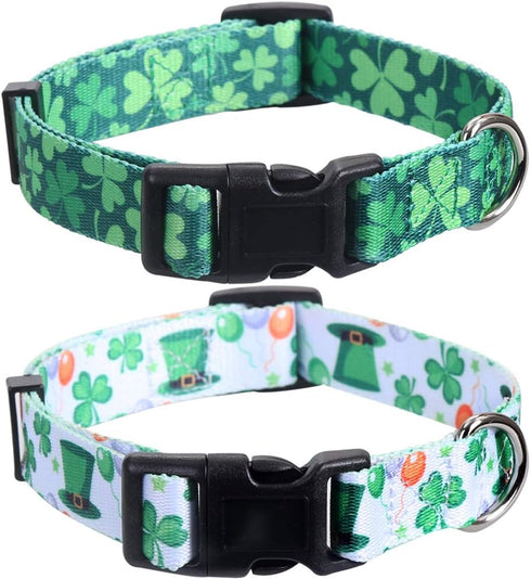 2 Pack Adjustable St. Patrick's Day Dog Collar with Four Leaf Clover for Large Dogs