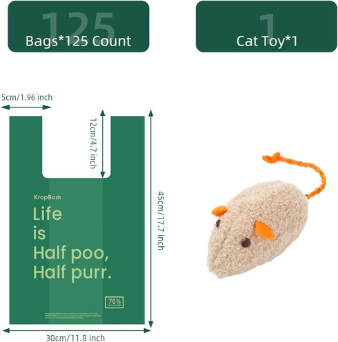 KropBom 125 Count Cat Poop Bags Large Pet Waste Sacks with Handles, Disposable Litter Bags for Pet Poop, Extra-Thick