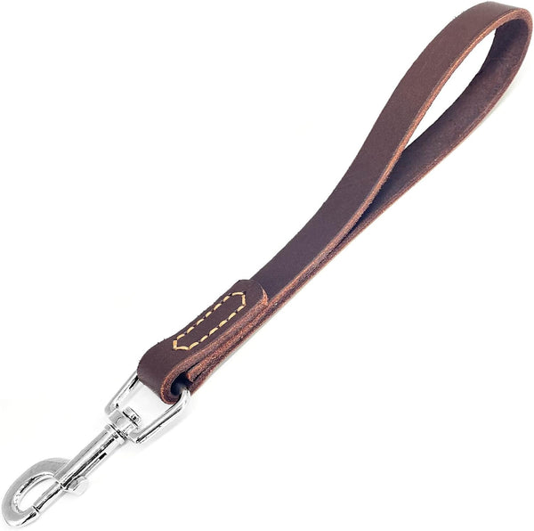 Leather Short Dog Lead, Heavy Duty Traffic Pet Leash with 360º Metal Hook for Large Medium Dogs