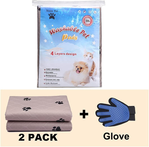 Washable Dog Pee Pads with Puppy Grooming Gloves, Reusable Pet Training Pads, Waterproof for Dog Bed Mat