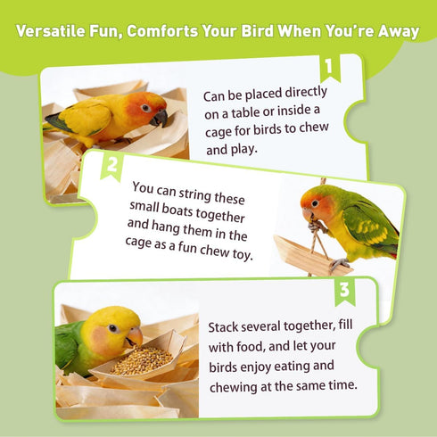 QYILUARE 100% Natural-20 Pack Finches Bird Toys Chew Toys Wooden Boat, Bird Cage Accessories for Small Medium Birds