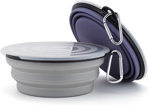 SLSON 2 Pack Collapsible Dog Bowls with Cover Lids, Portable Travel Bowls for Pets (Taro Purple, Large)