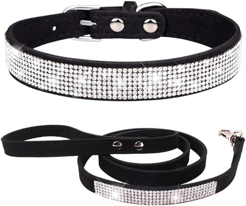 Puppy Dog Collar and Leash Set, Bling Rhinestone Diamond Crystal Glitter Collars for XXS XS Small Medium Large Dogs,