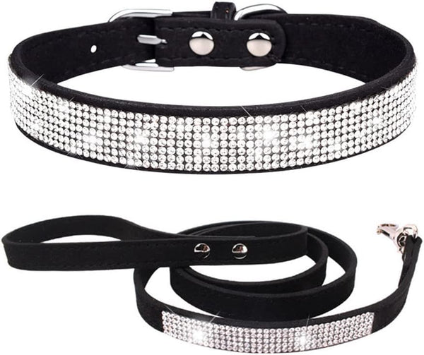 Puppy Dog Collar and Leash Set, Bling Rhinestone Diamond Crystal Glitter Collars for XXS XS Small Medium Large Dogs,