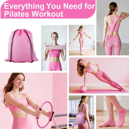 CoreHarmony Pilates Equipment Kit for Women, Magic Circle Ring with Mini Ball, Multi Level Resistance Bands, Stretch