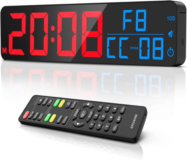 ANJANK 15" Large Gym Timer, LED Digital Wall Clock with Seconds, Timing