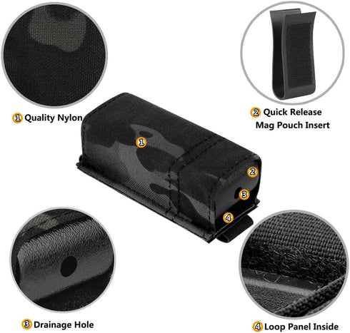 KRYDEX Single/Double Pistol Mag Pouch - Nylon Magazine Pouch 9mm with Quick Release Insert