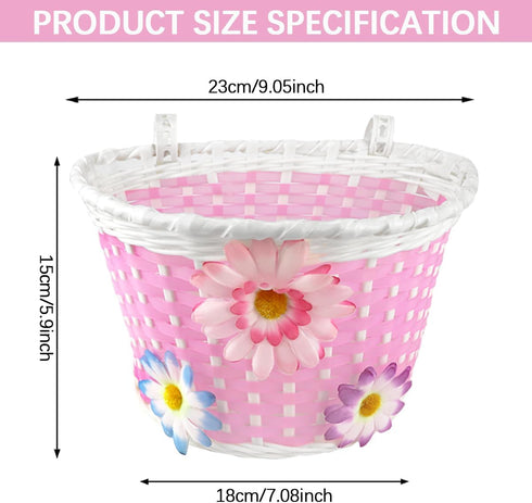 Kid Bike Basket - Flower Style Plastic Front Handlebar Basket for Outdoor Cycling