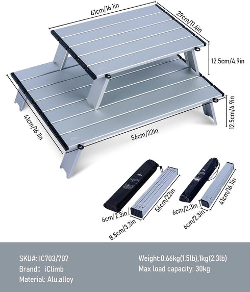 Compact Ultralight Beach Picnic Table - Folding Aluminum Design with Carry Bag, Size S