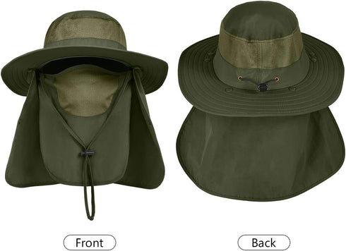 UPF 50+ Wide Brim Sun Protection Fishing Hat with Face & Neck Flap