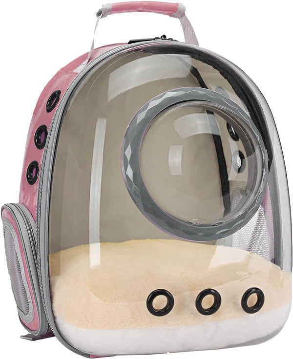 Bubble Cat Carrier Backpack - Transparent Pet Carrier for Small Puppy and Bunny (Backpack, Pink)