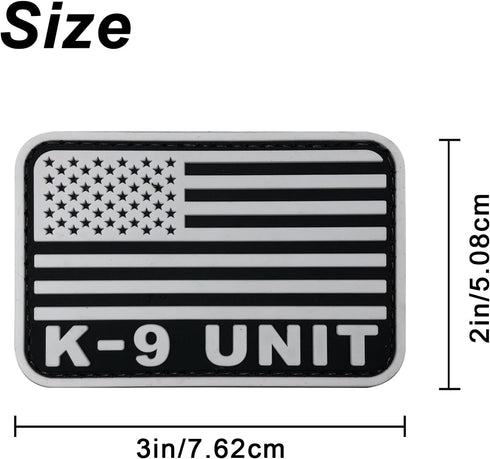 K-9 Tactical Patch 3x2 inch Black and White US Flag Patch for Tactical Hat, Cap, Vest, Trooper Clothing, Bags (White,