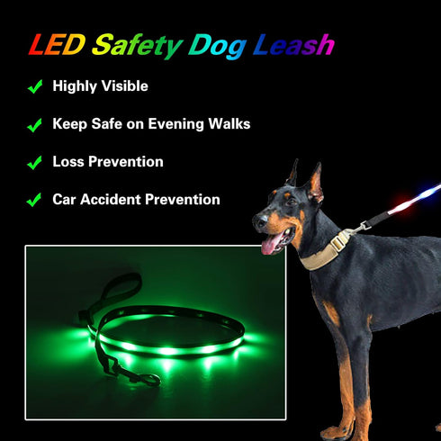 USB Rechargeable LED Dog Leash, 7 Colors & Color Cycling Mode, Light Up Heavy Duty 6FT Leash