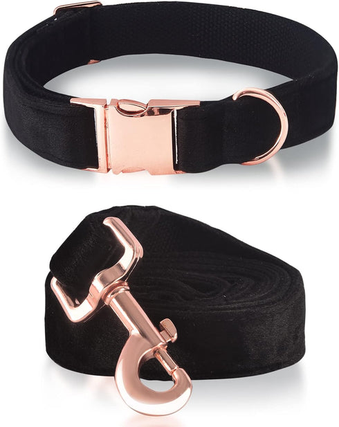 Velvet Dog Collar and Leash Set for Small Medium Large Dogs, Training & Walking Leash