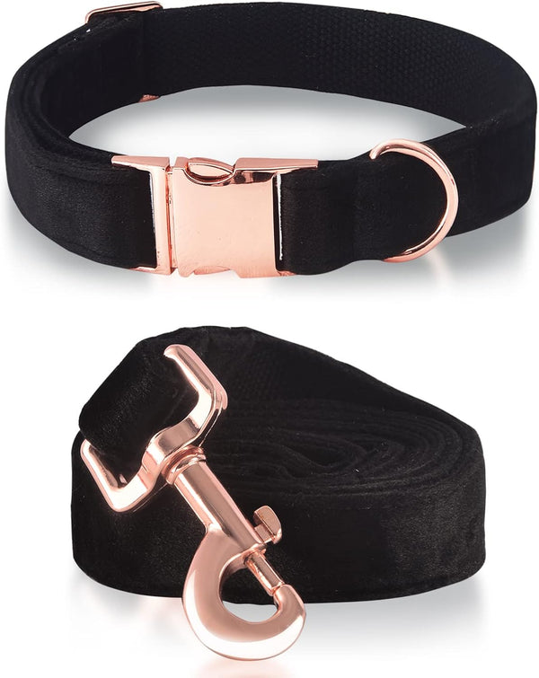 Velvet Dog Collar and Leash Set for Small Medium Large Dogs, Training & Walking Leash