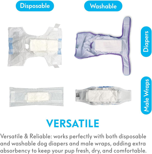 (30 Count) Paw Inspired Disposable Dog Diaper Booster Pads, Inserts for Male & Female Dog Diapers & Belly Bands
