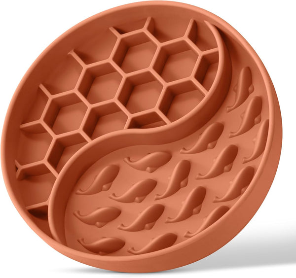 Slow Feeder Dog Bowls, Silicone Non-Slip Pet Food Bowls with Suction Cups for Small Medium Breeds (Orange)