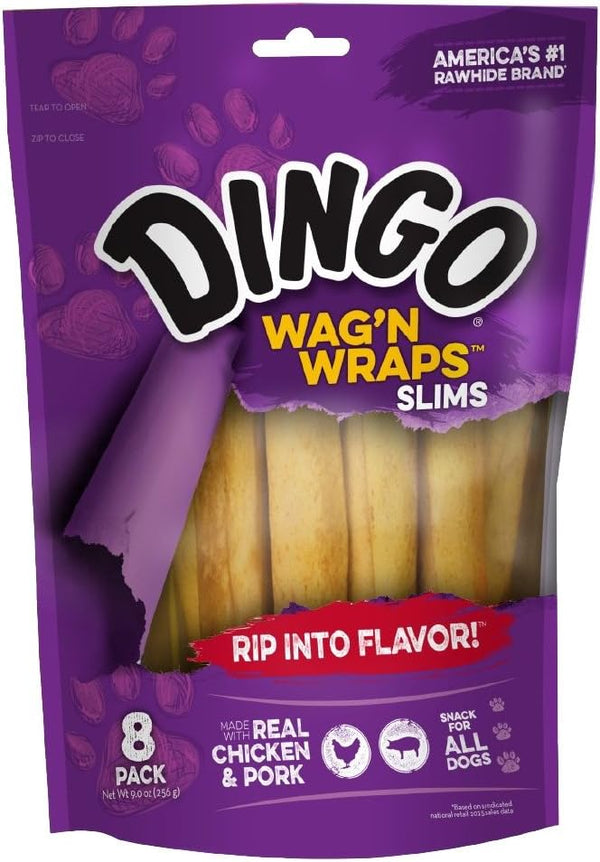 Dingo Wag’n Wraps Slims, 8 Count, Made With Real Chicken And Pork, For All Dogs