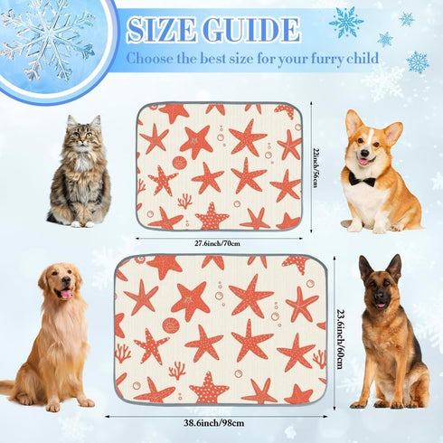 imiBBWQu Summer 27" 22" Dog Cooling Mat Starfish Red Yellow Floral Coliing Mat Washable Cooling Pad Pet Beds for Large